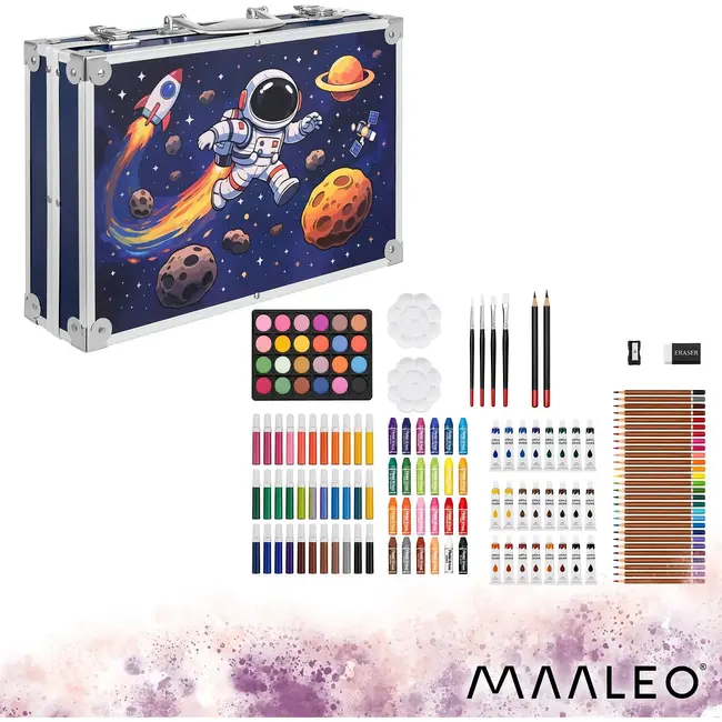 Malatec Tekenset in Astronautenkoffer voor Kinderen met Diverse Teken- en Kleurmaterialen
