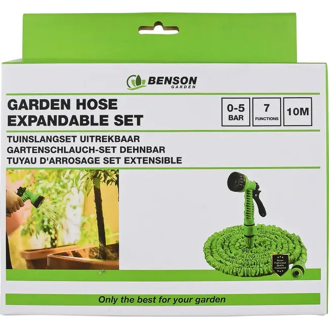 Benson Flexibele tuinslang - 10 meter - met sproeikop - groen - geen knikken