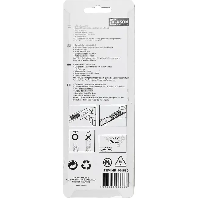 Benson Afbreekmes - 9 mm - RVS - Automatische stop - Lange levensduur