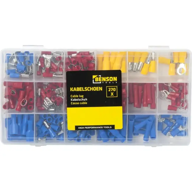 Benson Complete set kabelschoenen - geïsoleerd - hoge geleiding - 270 stuks - Ø 1.5 mm, Ø 2.5 mm, Ø 3.5 mm