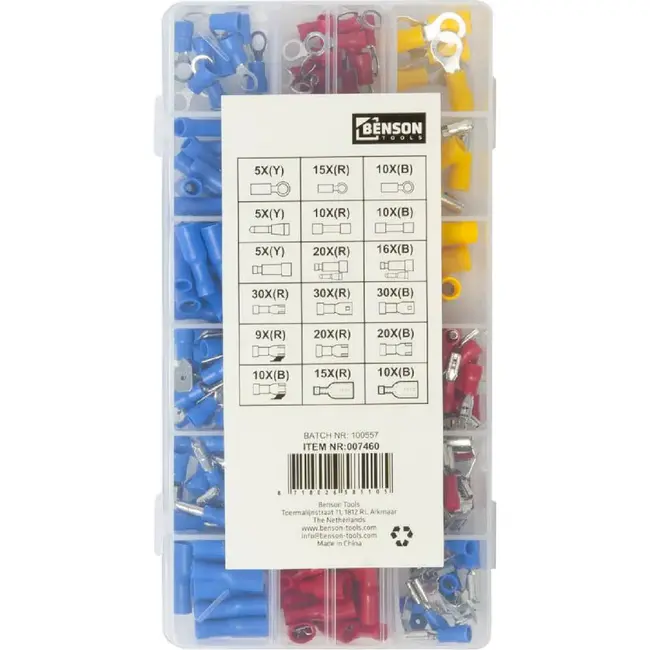 Benson Complete set kabelschoenen - geïsoleerd - hoge geleiding - 270 stuks - Ø 1.5 mm, Ø 2.5 mm, Ø 3.5 mm