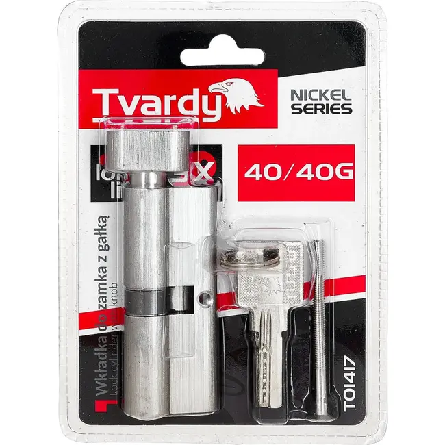 Tvardy Knopcilinder 40/40G mm met 3 sleutels en bevestigingsschroef voor deuren