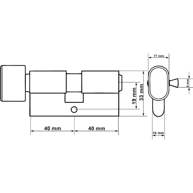 Tvardy Knopcilinder 40/40G mm met 3 sleutels en bevestigingsschroef voor deuren
