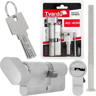 Tvardy Knopcilinder 40/40G mm met 3 sleutels en bevestigingsschroef voor deuren