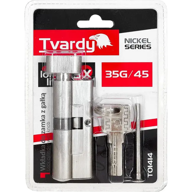 Tvardy Knopcilinder 35G/45 mm met 3 sleutels en bevestigingsschroef voor deuren