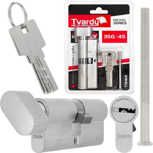 Tvardy Knopcilinder 35G/45 mm met 3 sleutels en bevestigingsschroef voor deuren