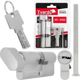 Tvardy Knopcilinder 35/45G mm met 3 sleutels en bevestigingsschroef voor deuren