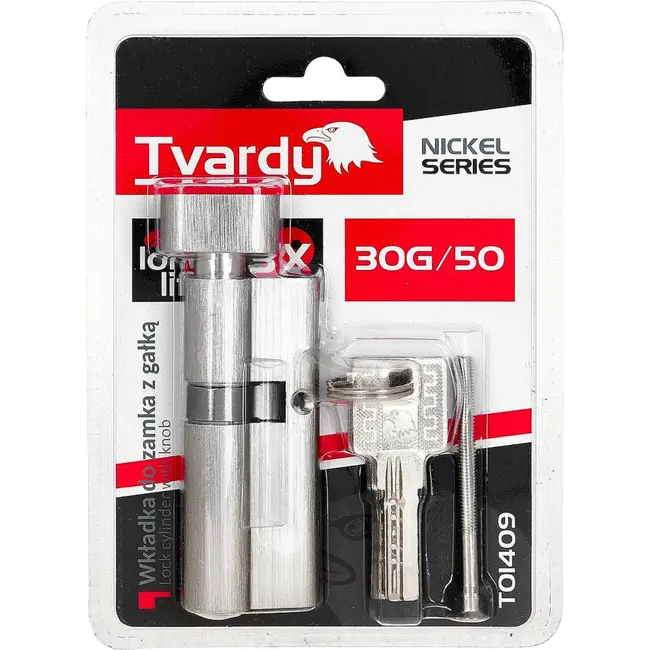 Tvardy Knopcilinder 30G/50 mm met 3 sleutels en bevestigingsschroef voor deuren