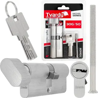 Tvardy Knopcilinder 30G/50 mm met 3 sleutels en bevestigingsschroef voor deuren