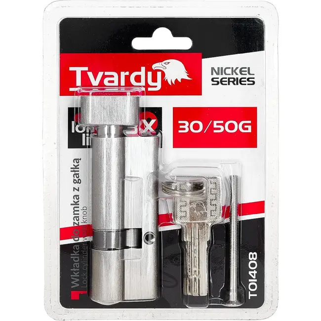 Tvardy Knopcilinder 30/50G mm met 3 sleutels en bevestigingsschroef voor deuren