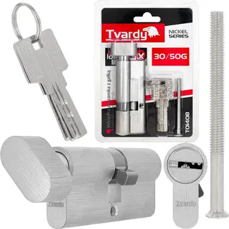 Tvardy Knopcilinder 30/50G mm met 3 sleutels en bevestigingsschroef voor deuren