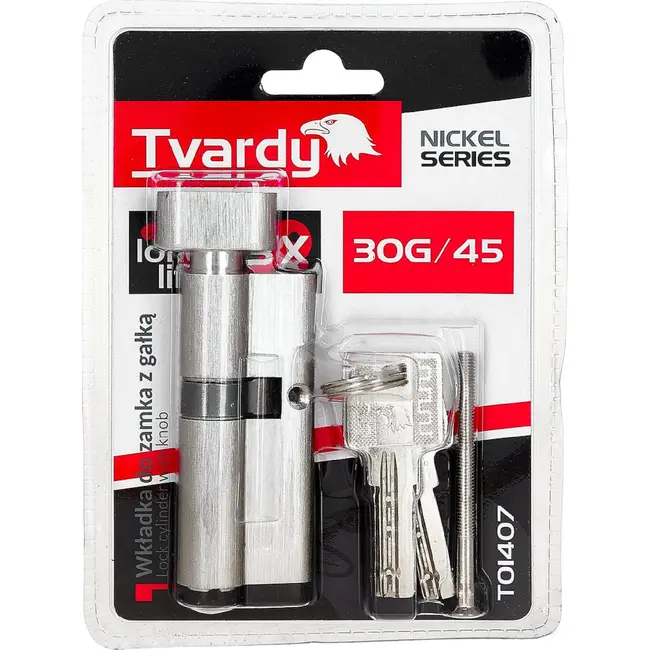 Tvardy Knopcilinder 30G/45 mm met 3 sleutels en bevestigingsschroef voor deuren