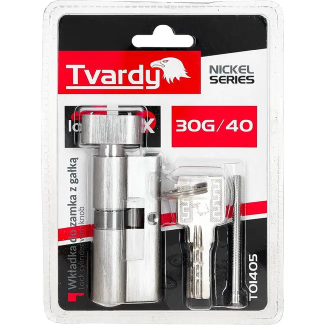 Tvardy Knopcilinder 30G/40 mm met 3 sleutels en bevestigingsschroef voor deuren