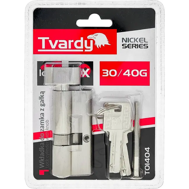 Tvardy Knopcilinder 30/40G mm met 3 sleutels en bevestigingsschroef voor deuren