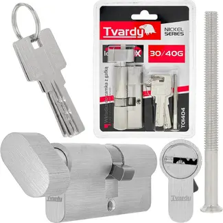 Tvardy Knopcilinder 30/40G mm met 3 sleutels en bevestigingsschroef voor deuren