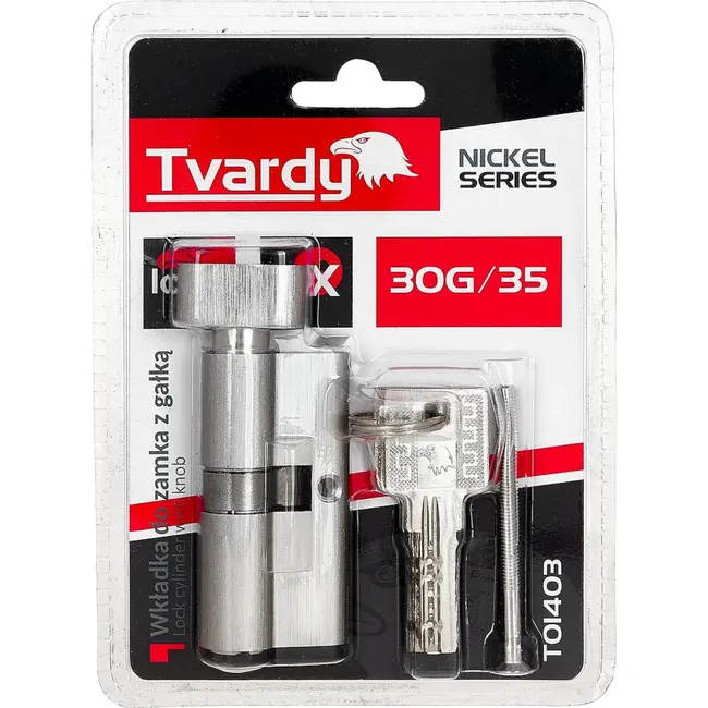 Tvardy Knopcilinder 30G/35 mm met 3 sleutels en bevestigingsschroef voor deuren