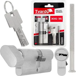Tvardy Knopcilinder 30G/35 mm met 3 sleutels en bevestigingsschroef voor deuren