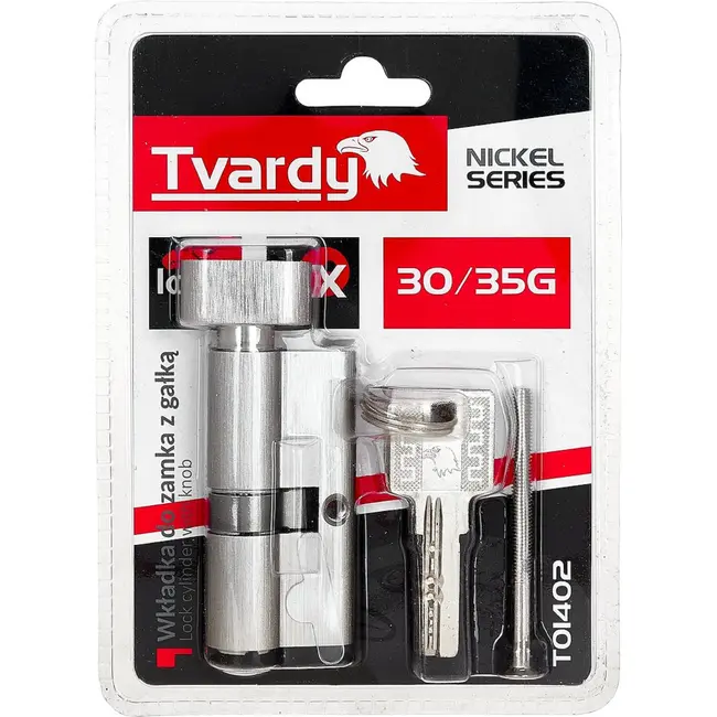 Tvardy Knopcilinder 30/35G mm met 3 sleutels en bevestigingsschroef voor deuren