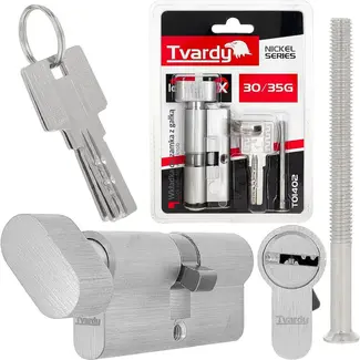 Tvardy Knopcilinder 30/35G mm met 3 sleutels en bevestigingsschroef voor deuren