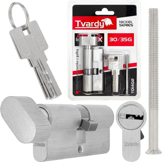 Tvardy Knopcilinder 30/35G mm met 3 sleutels en bevestigingsschroef voor deuren