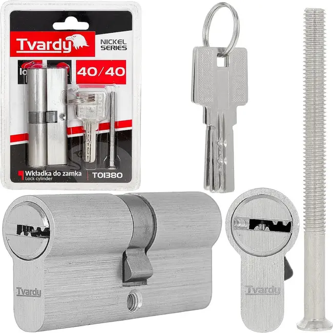 Tvardy Knopcilinder 40/40 mm in geborsteld nikkel met bevestigingsschroef voor deuren