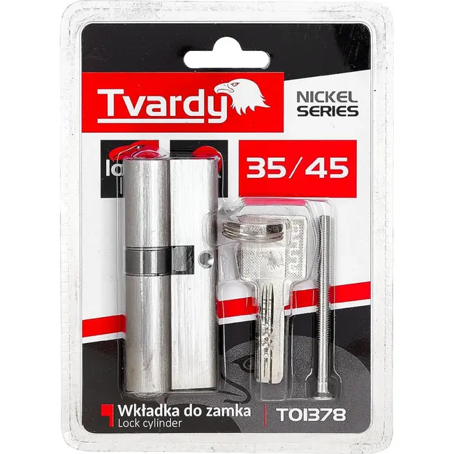 Tvardy Knopcilinder 35/45 in geborsteld nikkel voor binnen- en buitendeuren met schroef