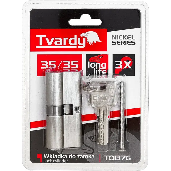 Tvardy Knopcilinder 35/35 in geborsteld nikkel voor binnen- en buitendeuren met schroef
