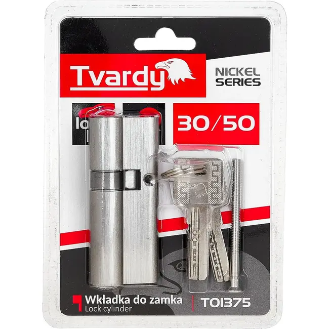 Tvardy Knopcilinder 30/50 in geborsteld nikkel voor binnen- en buitendeuren met schroef