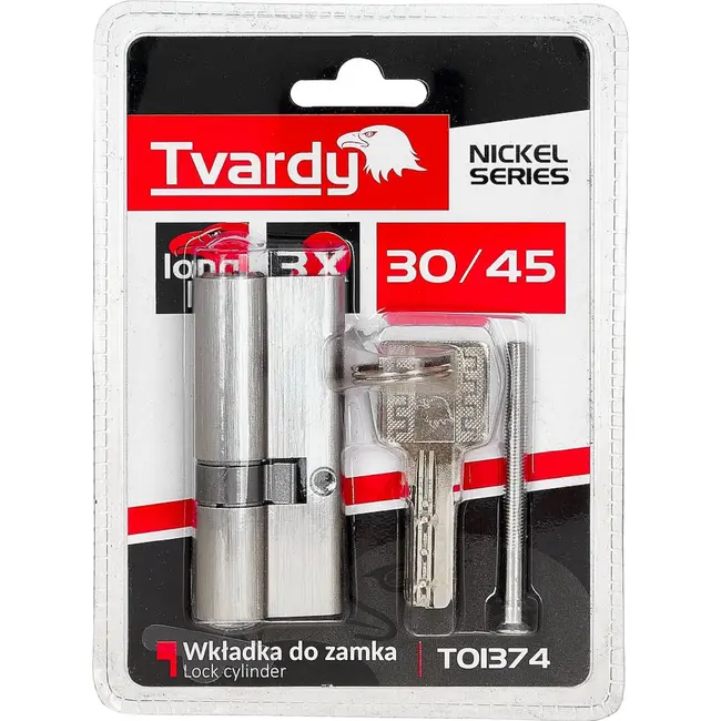 Tvardy Knopcilinder 30/45 in geborsteld nikkel voor binnen- en buitendeuren met schroef