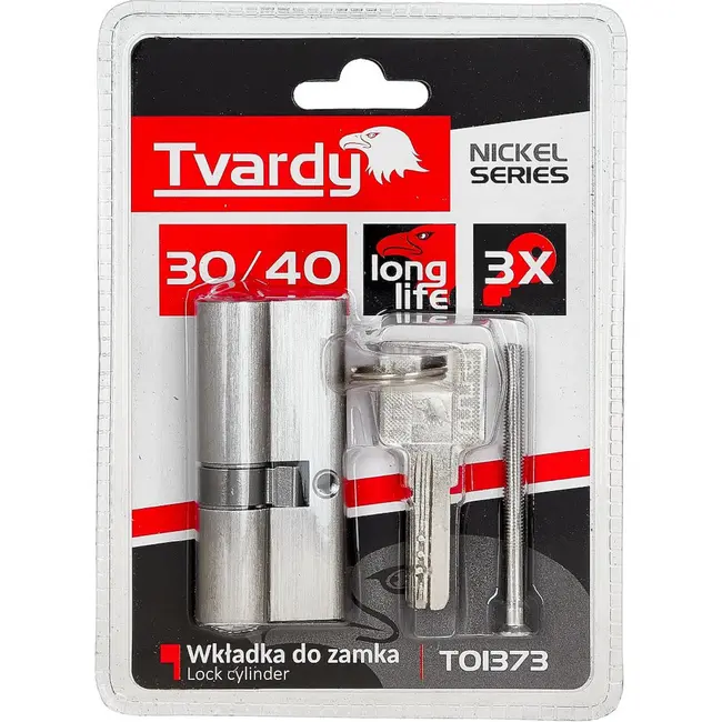 Tvardy Knopcilinder 30/40 in geborsteld nikkel voor binnen- en buitendeuren met schroef