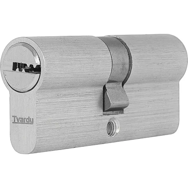 Tvardy Knopcilinder 30/40 in geborsteld nikkel voor binnen- en buitendeuren met schroef