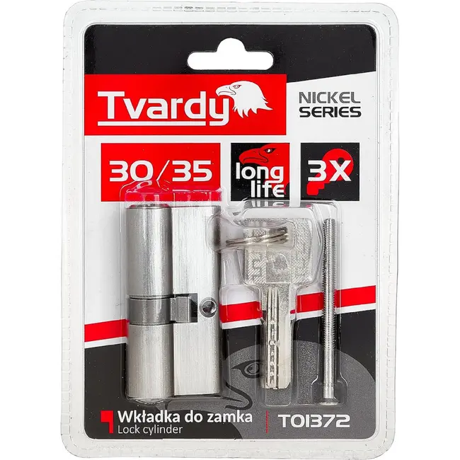 Tvardy Knopcilinder 30/35 in geborsteld nikkel voor binnen- en buitendeuren met schroef