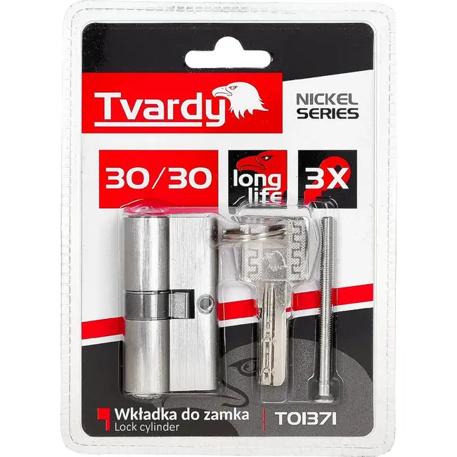 Tvardy Knopcilinder 30/30 in geborsteld nikkel voor binnen- en buitendeuren met schroef