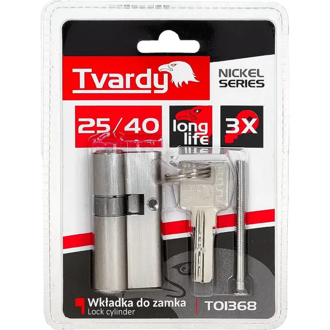 Tvardy Knopcilinder 25/40 in geborsteld nikkel voor binnen- en buitendeuren met schroef