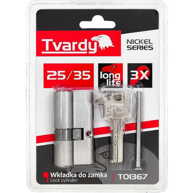 Tvardy Knopcilinder 25/35 in geborsteld nikkel voor binnen- en buitendeuren met schroef