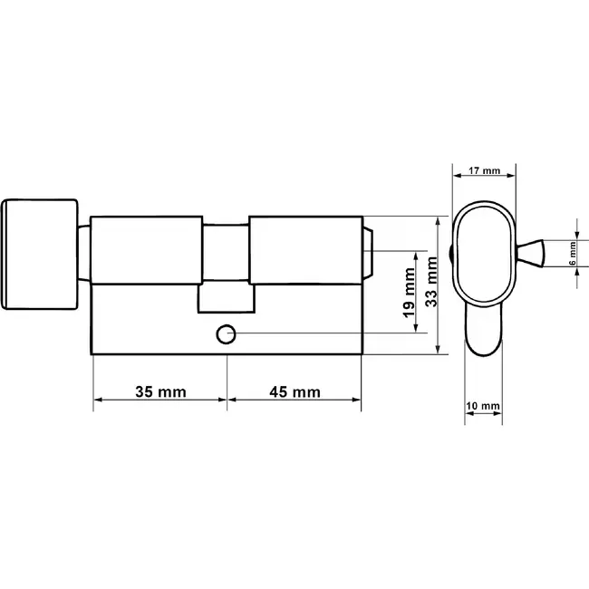 Tvardy Cilinderslot met draaiknop 35G/45 mm messingkleur voor woning, appartement en kantoor