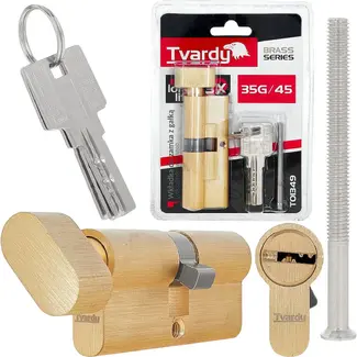 Tvardy Cilinderslot met draaiknop 35G/45 mm messingkleur voor woning, appartement en kantoor