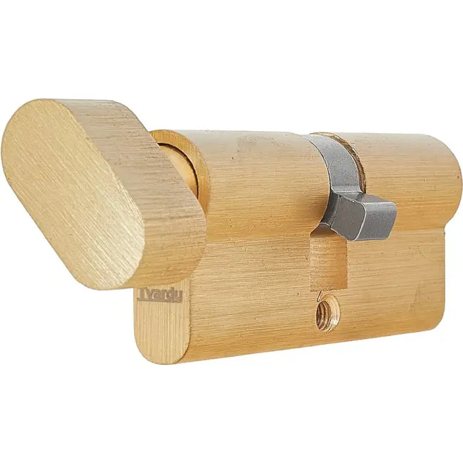 Tvardy Cilinderslot 30G/35 mm in geborsteld messing met draaiknop en montageschroef