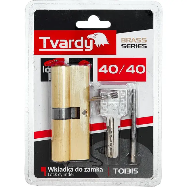 Tvardy Cilinderslot 40/40 mm in geborsteld messing met 3 sleutels en montageschroef