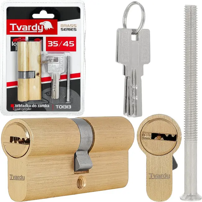 Tvardy Cilinderslot 35/45 messingkleur voor binnen- en buitendeuren, inclusief 3 sleutels
