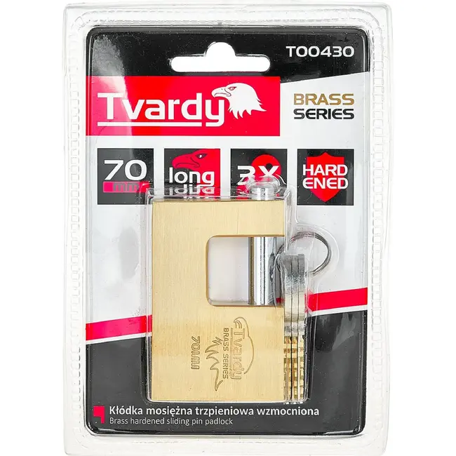 Tvardy Messing discusslot 70 mm met afgeschermde geharde sluitpen en 3 sleutels