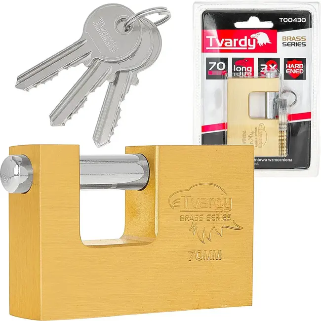 Tvardy Messing discusslot 70 mm met afgeschermde geharde sluitpen en 3 sleutels