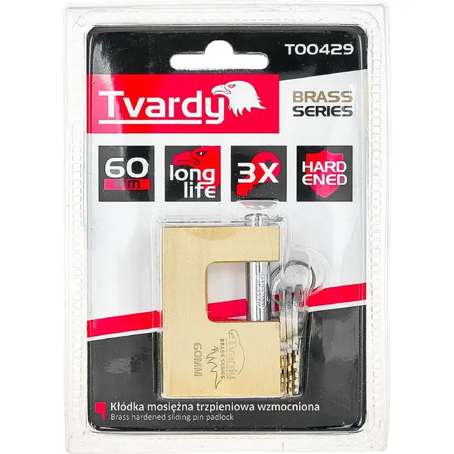 Tvardy Messing discusslot 60 mm met afgeschermde geharde sluitpen en 3 sleutels