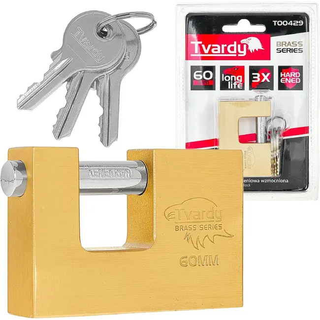 Tvardy Messing discusslot 60 mm met afgeschermde geharde sluitpen en 3 sleutels