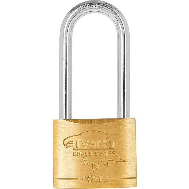 Tvardy Messing hangslot 40 mm met lange beugel en 3 sleutels voor lockers en poorten