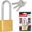 Tvardy Messing hangslot 40 mm met lange beugel en 3 sleutels voor lockers en poorten