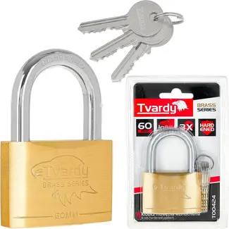 Tvardy Messing hangslot 60 mm met geharde beugel en 3 sleutels voor poorten en garages