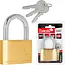 Tvardy Messing hangslot 60 mm met geharde beugel en 3 sleutels voor poorten en garages
