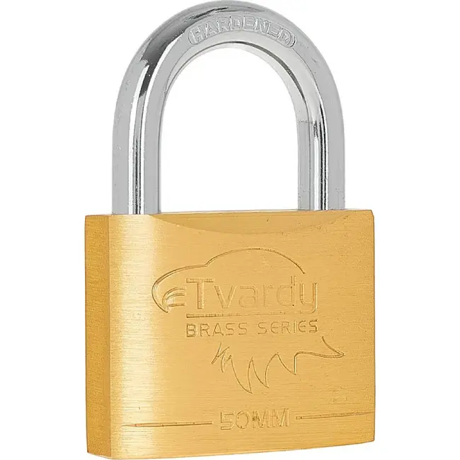 Tvardy Messing hangslot 50 mm met geharde beugel en 3 sleutels voor poorten en lockers