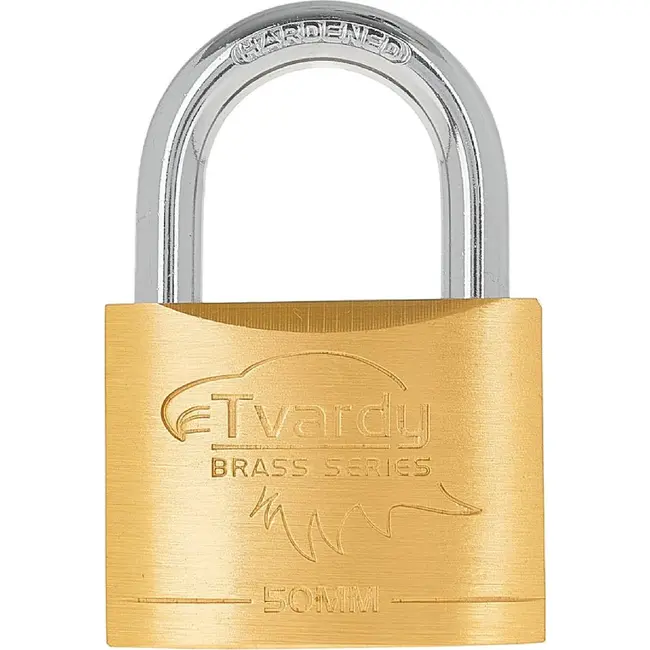 Tvardy Messing hangslot 50 mm met geharde beugel en 3 sleutels voor poorten en lockers